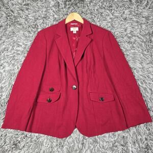 Talbots Woman Blazer Womens 14W Red Wool Blend Stretch Lined Jacket Pockets